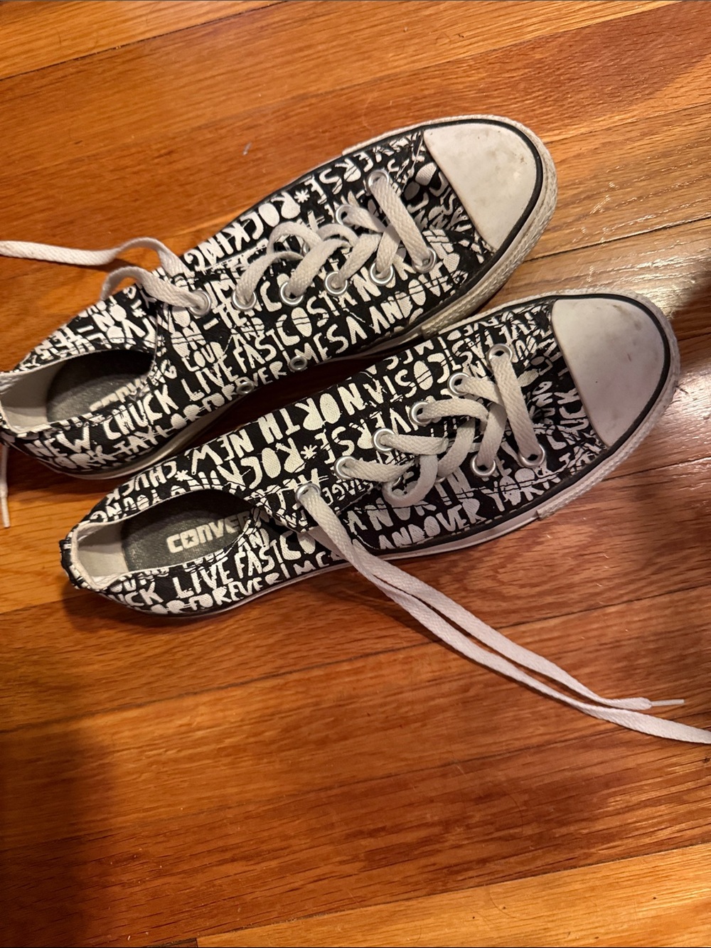 Converse Low Top Sneakers - Black & White Text Print